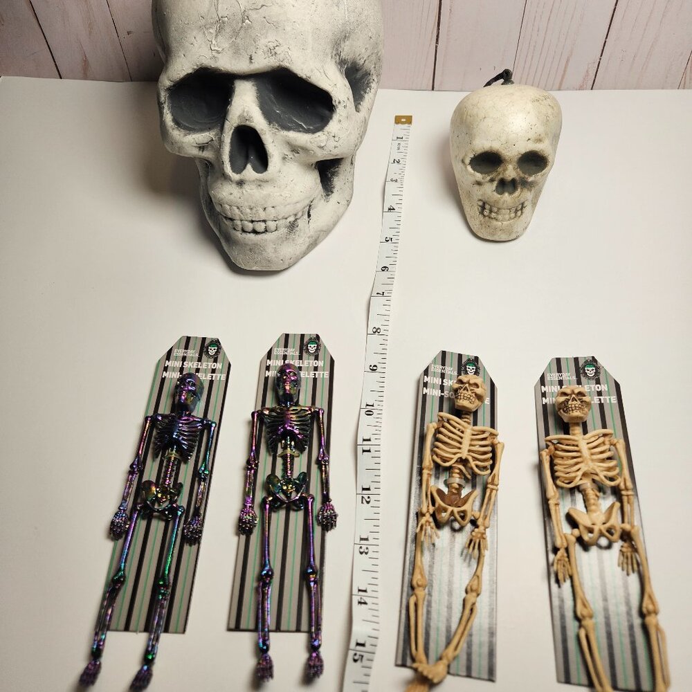 2 Skulls and set of 4 Mini Skeletons